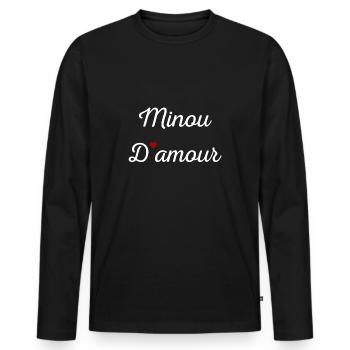Minou d'amour - T-shirt manches longues Premium bio Homme - noir - Devant - Nico (187cm)