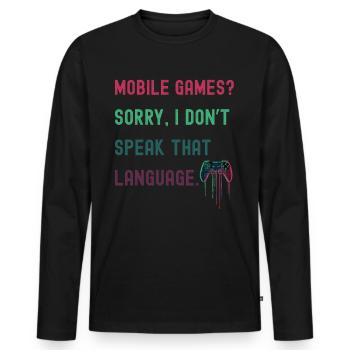 Chemise de jeu - Jeux mobiles ? Pas mon truc ! - T-shirt manches longues Premium bio Homme - noir - Devant - Nico (187cm)