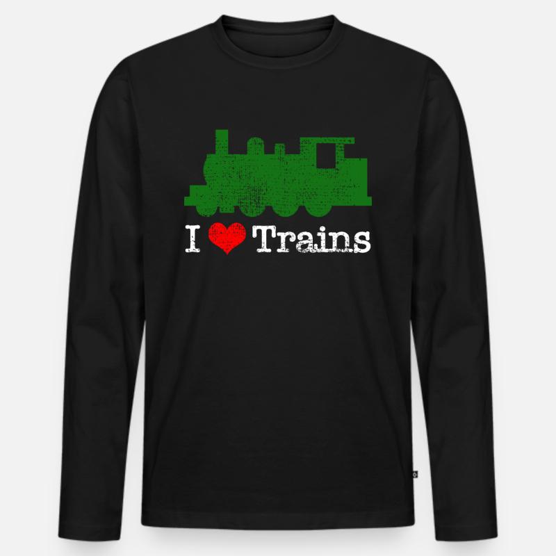 Zuege Eisenbahn Herz - Männer Premium Bio Langarmshirt - Schwarz