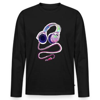Headphone - Men's Premium Organic Long Sleeve Shirt - black - Front - Nico (187cm)