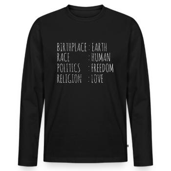 Links Liberal Erde Menschen Freiheit Liebe - Männer Premium Bio Langarmshirt - Schwarz - Vorne - Nico (187cm)