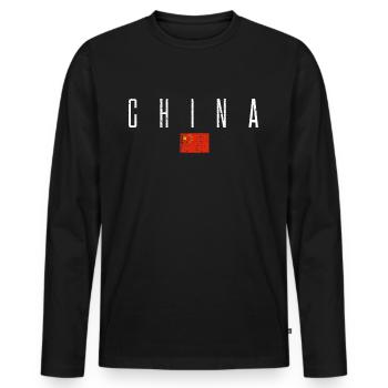 China - Men's Premium Organic Long Sleeve Shirt - black - Front - Nico (187cm)
