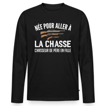 chasseur née pour aller à la chasse père et fille - T-shirt manches longues Premium bio Homme - noir - Devant - Nico (187cm)