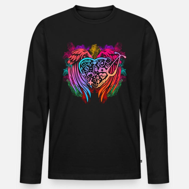 Krankenschwester Engelsflügel - Männer Premium Bio Langarmshirt - Schwarz
