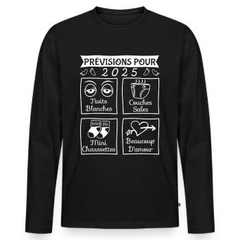 Prévisions pour 2025,idée cadeau futurs parents - T-shirt manches longues Premium bio Homme - noir - Devant - Nico (187cm)