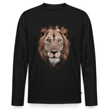 Löwenkopf Tiergesicht Afrika Tiermotiv Kunst Shirt - Männer Premium Bio Langarmshirt - Schwarz - Vorne - Nico (187cm)