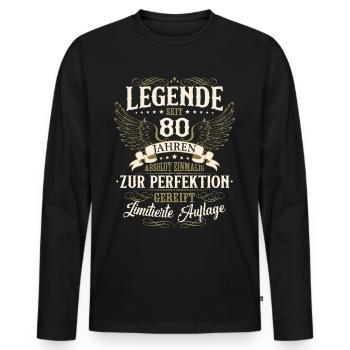 80 Geburtstag Legende Geburtstagsspruch 80 Jahre - Männer Premium Bio Langarmshirt - Schwarz - Vorne - Nico (187cm)
