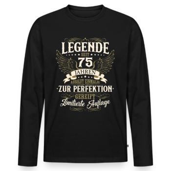75. Geburtstag Legende Geburtstagsspruch 75 Jahre - Männer Premium Bio Langarmshirt - Schwarz - Vorne - Nico (187cm)