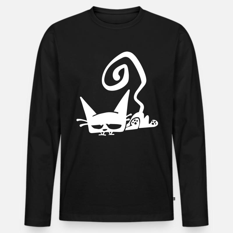 Müde Katze Weiß - Männer Premium Bio Langarmshirt - Schwarz