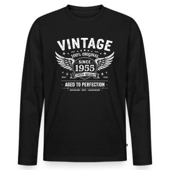 1955 Vintage 1955 70e Anniversaire 1955 Rétro 1955 - T-shirt manches longues Premium bio Homme - noir - Devant - Nico (187cm)