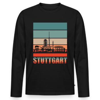 Stuttgart Retro Skyline Stadt - Männer Premium Bio Langarmshirt - Schwarz - Vorne - Nico (187cm)
