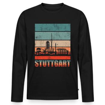 Stuttgart Skyline Geschenkidee - Männer Premium Bio Langarmshirt - Schwarz - Vorne - Nico (187cm)