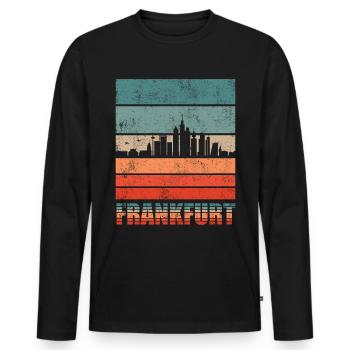 Frankfurt Skyline | Frankfurt Vintage Geschenk - Männer Premium Bio Langarmshirt - Schwarz - Vorne - Nico (187cm)