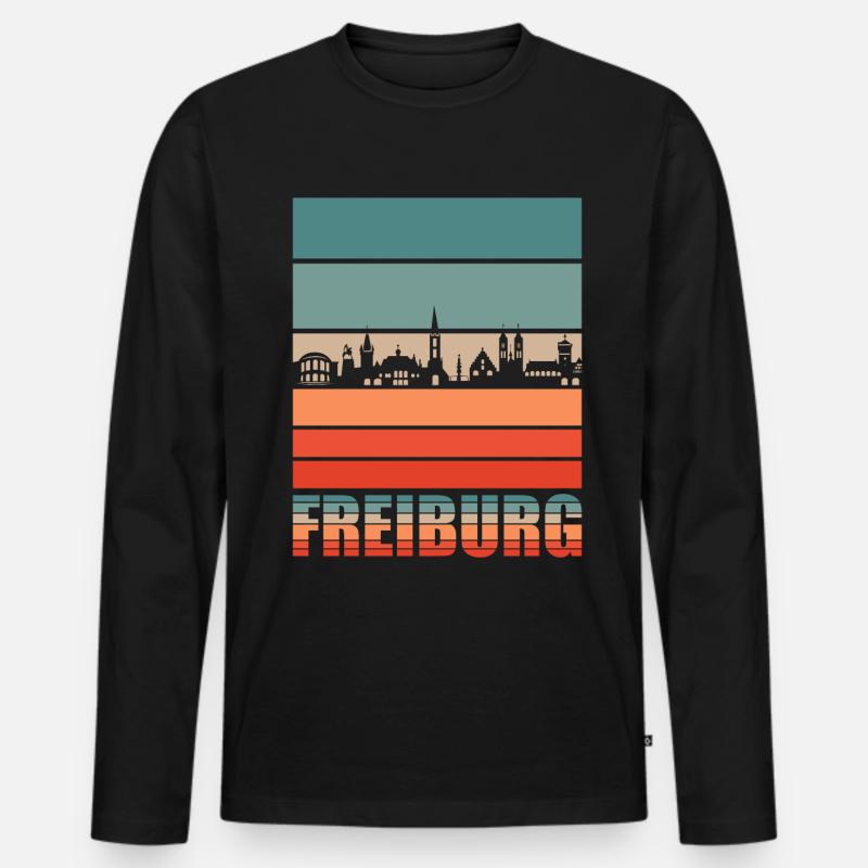 Freiburg | Freiburg Skyline - Männer Premium Bio Langarmshirt - Schwarz