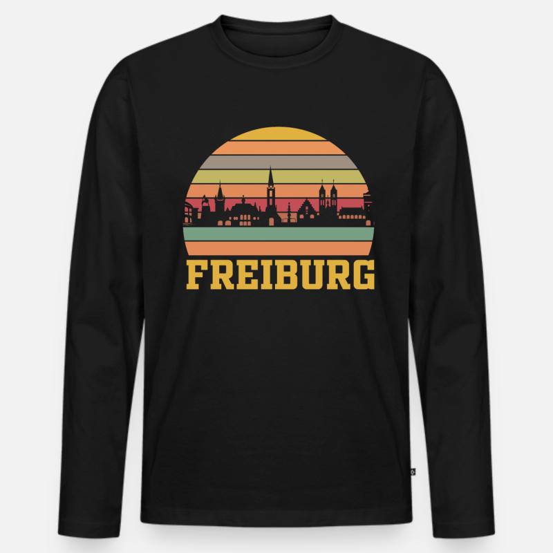 Freiburg | Freiburg Skyline Retro - Männer Premium Bio Langarmshirt - Schwarz