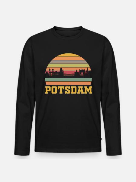 Retro Potsdam Skyline - Männer Premium Bio Langarmshirt - Schwarz