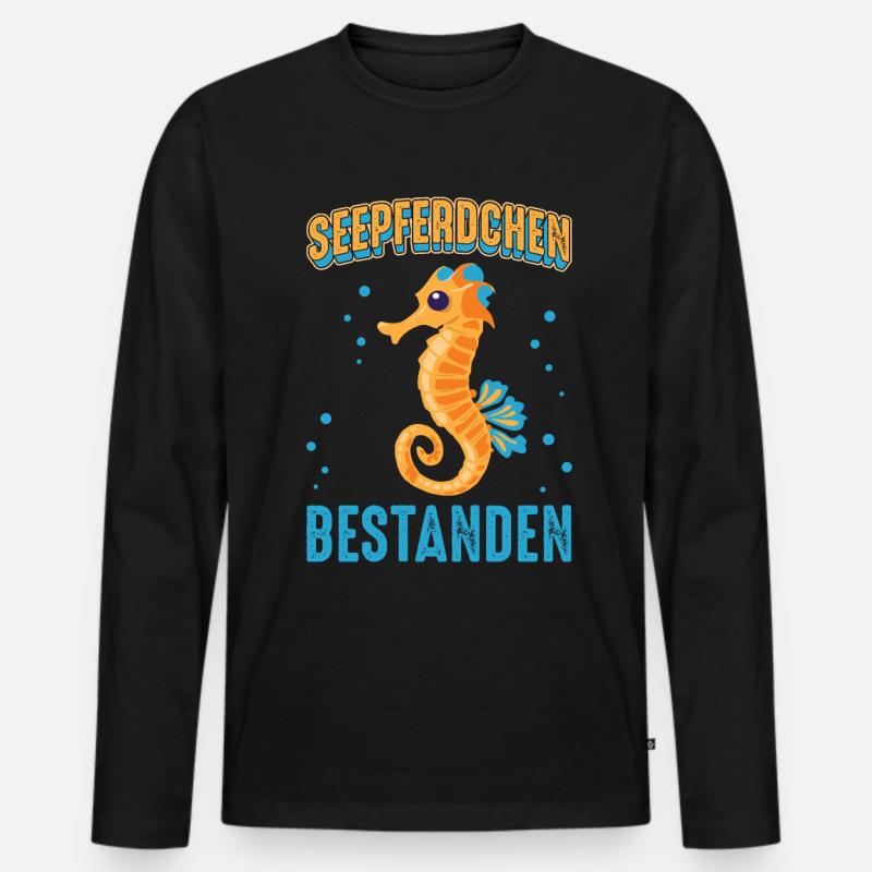 Seepferdchen Abzeichen - Männer Premium Bio Langarmshirt - Schwarz