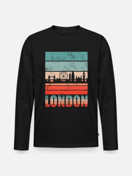 London Retro Skyline - Männer Premium Bio Langarmshirt - Schwarz