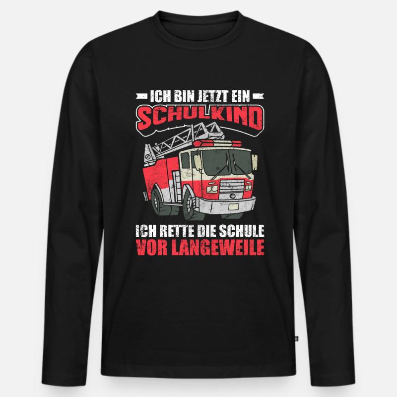 Einschulung | Schulkind Junge Feuerwehr - Männer Premium Bio Langarmshirt - Schwarz