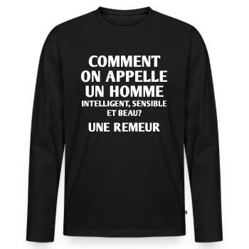 Wie nennt man einen klugen Mann? - Männer Premium Bio Langarmshirt - Schwarz - Vorne - Nico (187cm)