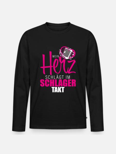 Mein Herz schlägt Schlager - Musik - Männer Premium Bio Langarmshirt - Schwarz