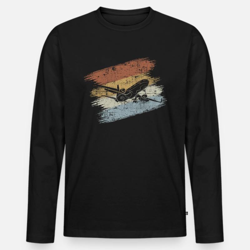 Flugzeug Flieger - Männer Premium Bio Langarmshirt - Schwarz