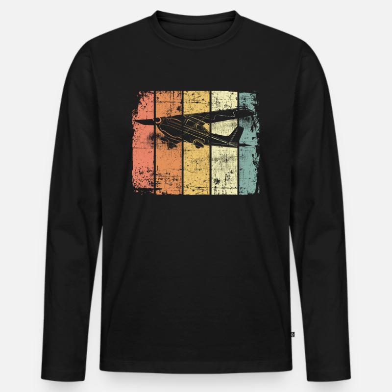 Flugzeug retro Pilot - Männer Premium Bio Langarmshirt - Schwarz