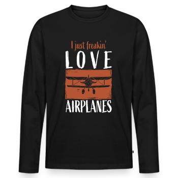 Airplane - Men's Premium Organic Long Sleeve Shirt - black - Front - Nico (187cm)