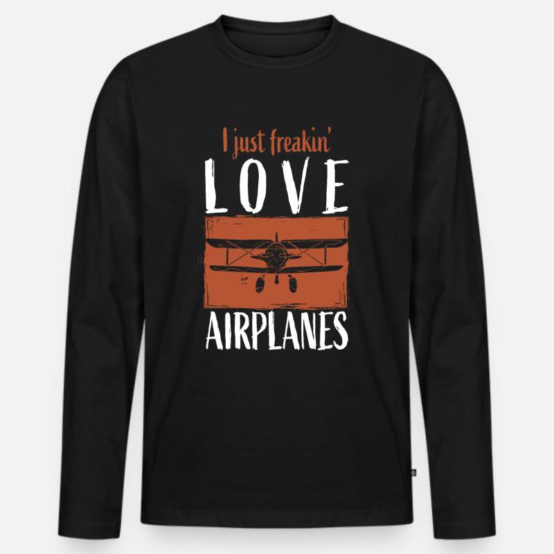 Flugzeug - Männer Premium Bio Langarmshirt - Schwarz