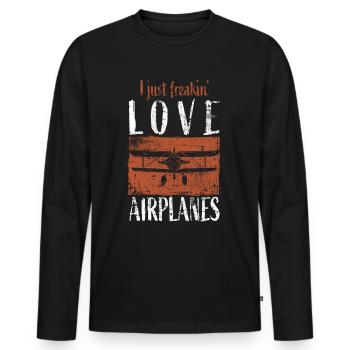 Airplane - Men's Premium Organic Long Sleeve Shirt - black - Front - Nico (187cm)