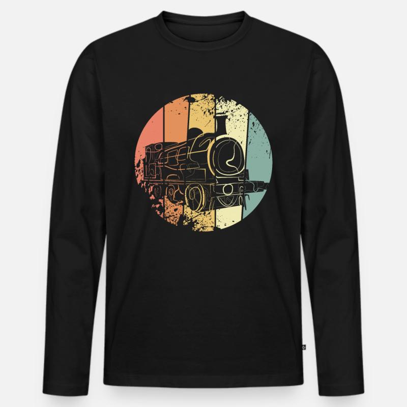 Lokomotive retro - Männer Premium Bio Langarmshirt - Schwarz