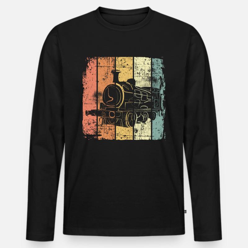 Eisenbahn retro - Männer Premium Bio Langarmshirt - Schwarz
