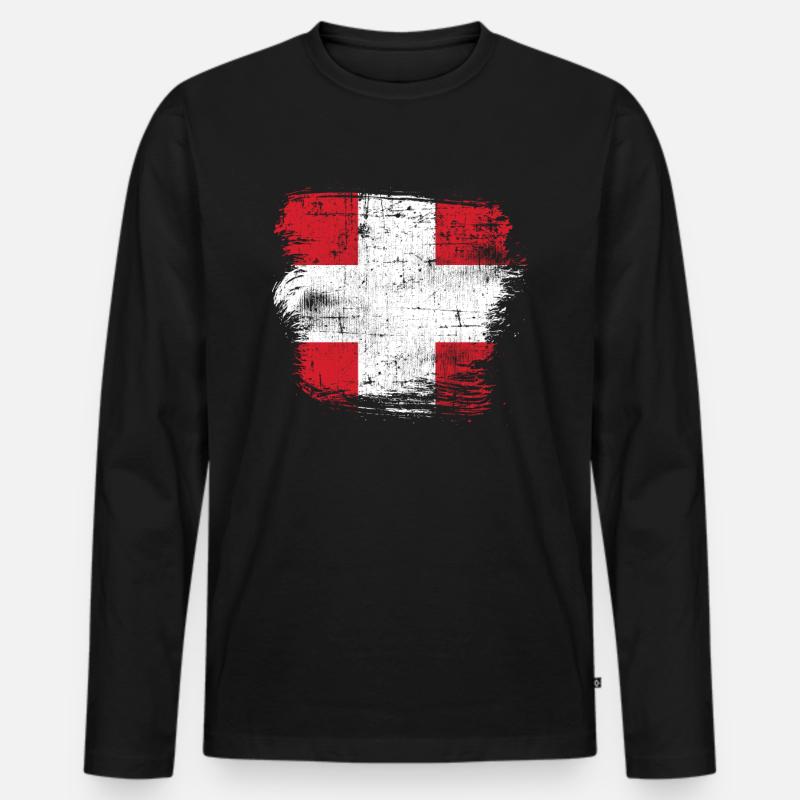 Schweiz - Männer Premium Bio Langarmshirt - Schwarz