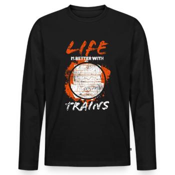Chemin de fer - T-shirt manches longues Premium bio Homme - noir - Devant - Nico (187cm)