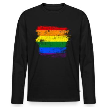 Drapeau arc-en-ciel LGBT - T-shirt manches longues Premium bio Homme - noir - Devant - Nico (187cm)