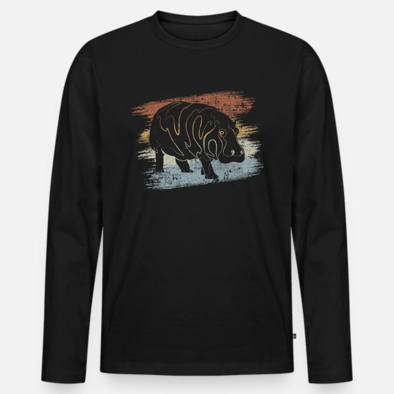 Nilpferd - Männer Premium Bio Langarmshirt - Schwarz