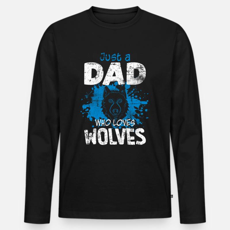 Wolf Papa - Männer Premium Bio Langarmshirt - Schwarz