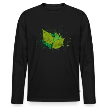 Blatt Natur - Männer Premium Bio Langarmshirt - Schwarz - Vorne - Nico (187cm)