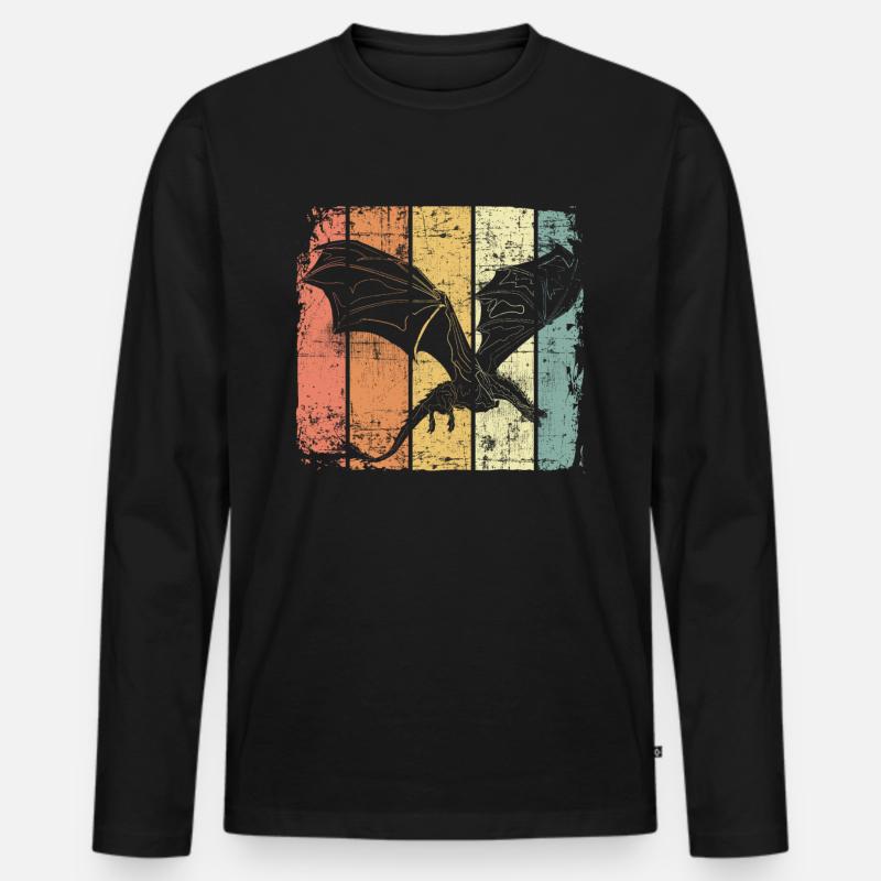 Drache retro - Männer Premium Bio Langarmshirt - Schwarz