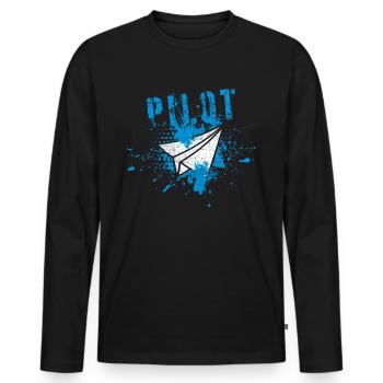 Pilot - Männer Premium Bio Langarmshirt - Schwarz - Vorne - Nico (187cm)