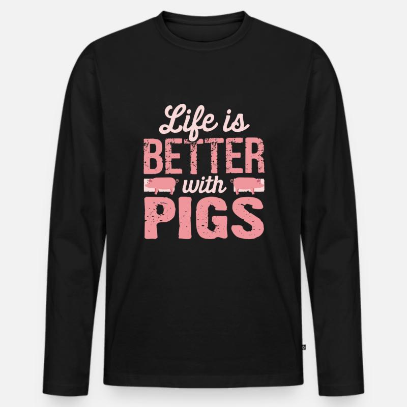 Schwein - Männer Premium Bio Langarmshirt - Schwarz