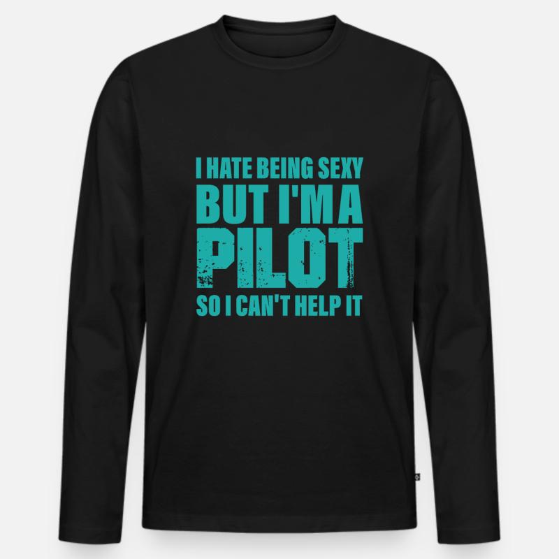 Pilot - Männer Premium Bio Langarmshirt - Schwarz