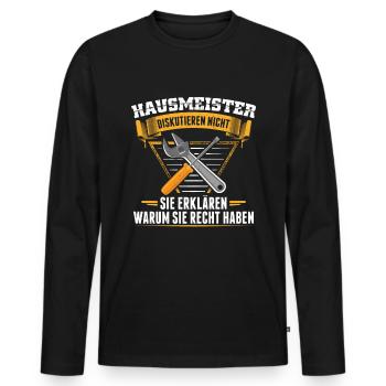 Hausmeister Hauswart | Facility Manager Geschenk - Männer Premium Bio Langarmshirt - Schwarz - Vorne - Nico (187cm)