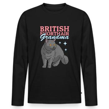 Grand-mère britannique à poil court | Cadeau maman chat - T-shirt manches longues Premium bio Homme - noir - Devant - Nico (187cm)