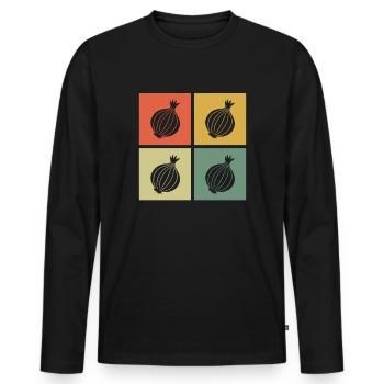 Onion Lover Retro Vegetables Vegan Gift idea - Männer Premium Bio Langarmshirt - Schwarz - Vorne - Nico (187cm)