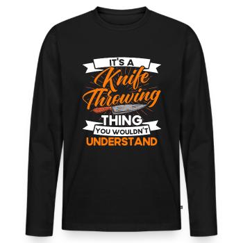 Messerwurfscheibe Geschenk Messerwerfer - Männer Premium Bio Langarmshirt - Schwarz - Vorne - Nico (187cm)