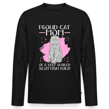 Écossais Chat à oreilles pliantes Maman Cat Maman Cadeau - T-shirt manches longues Premium bio Homme - noir - Devant - Nico (187cm)
