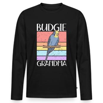 Budgerigar Grandma | Budgerigars Gift - Men's Premium Organic Long Sleeve Shirt - black - Front - Nico (187cm)