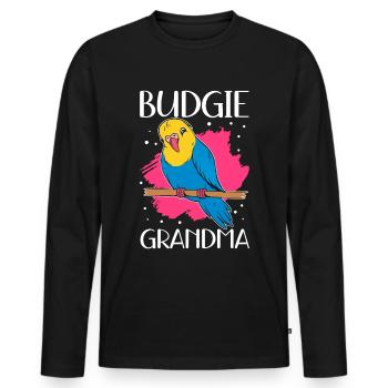 Budgerigar Grand-mère Budgerigars Cadeau - T-shirt manches longues Premium bio Homme - noir - Devant - Nico (187cm)