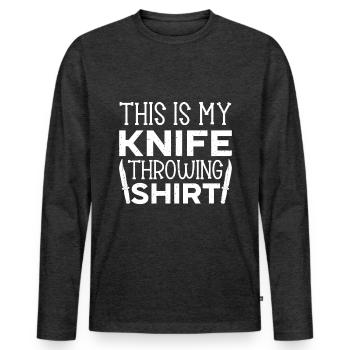 Messerwurfscheibe Geschenk Messerwerfer - Männer Premium Bio Langarmshirt - Anthrazit meliert - Vorne - Nico (187cm)